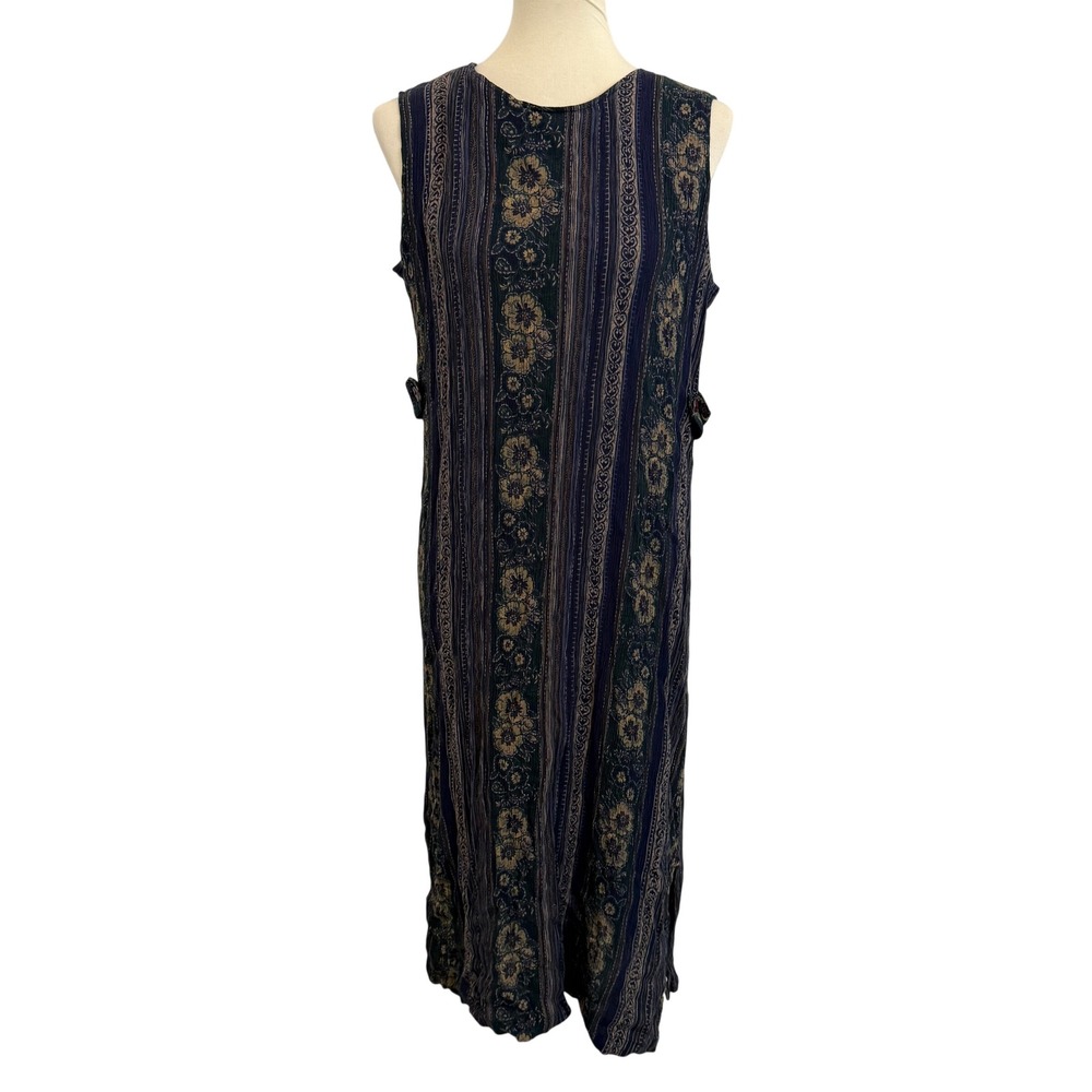 Vtg‎ Sag Harbor Womens Blue Floral Gauzy Maxi Dress Boho Floral Teacher Sz LP